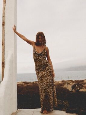 Zara Leopard Print Slip Maxi Dress